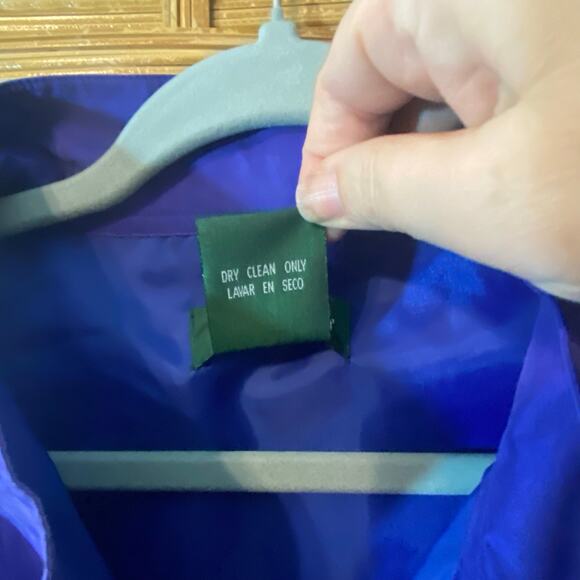 Vintage Hunt Club 100% Silk Jacket XL Cobalt Purple Gold Button 80s Bomber - Picture 3 of 9